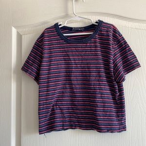 Brandy Melville Striped Navy and Red Cropped T-Shirt